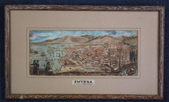 Early 19th century Turkish School View of Smyrna (Izmir), 4.25 x 10.25in.